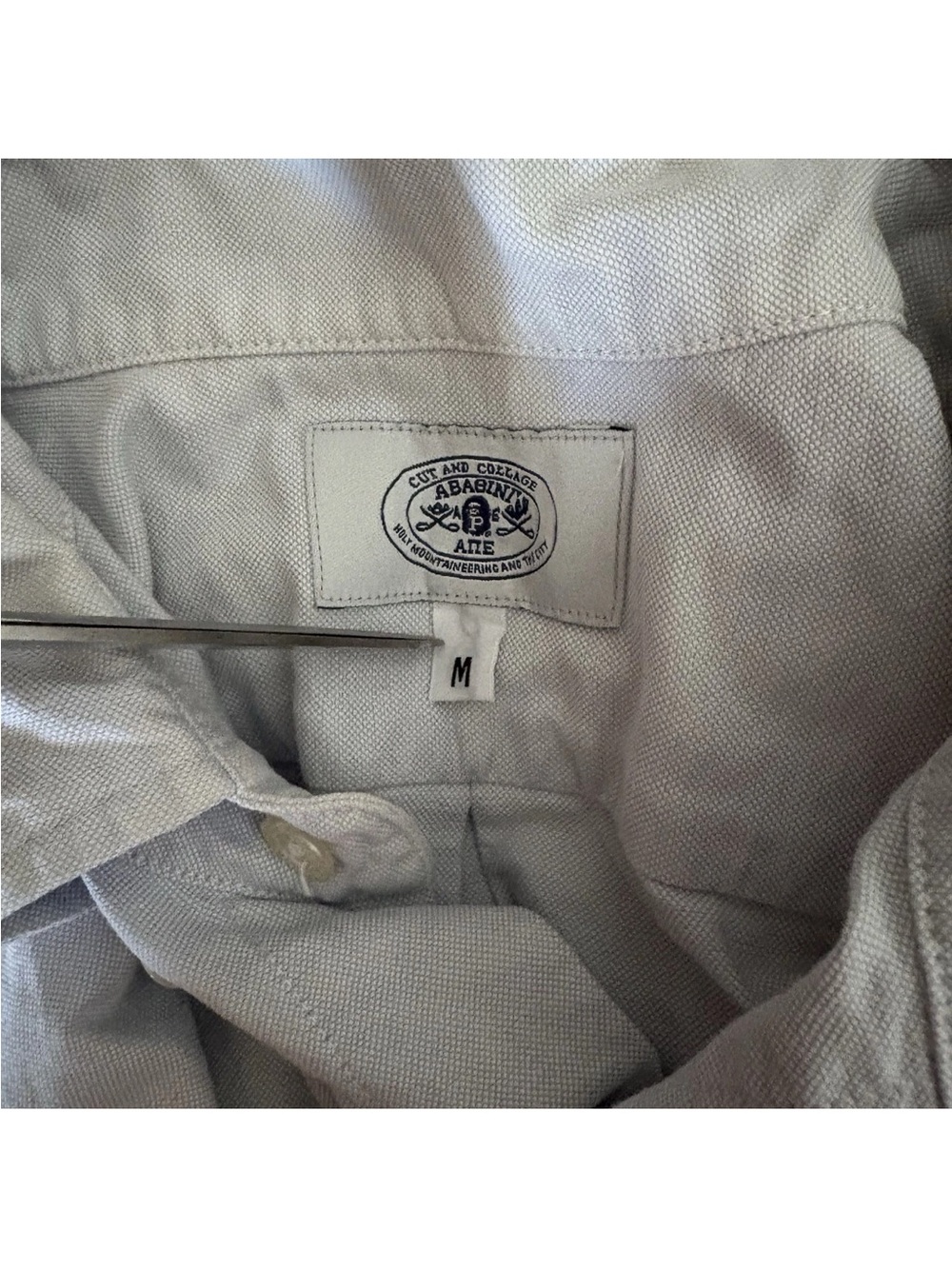 BAPE sz M Light Gray Short Sleeve Cotton Button Down Bathing Ape Head Logo - Picture 5 of 10
